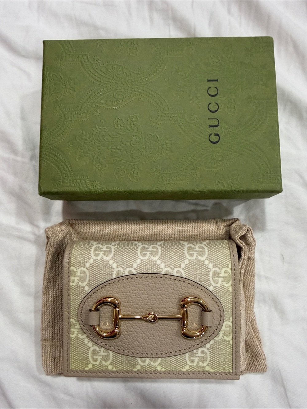 Gucci Beige & Gold GG Canvas Horsebit Bifold Wallet